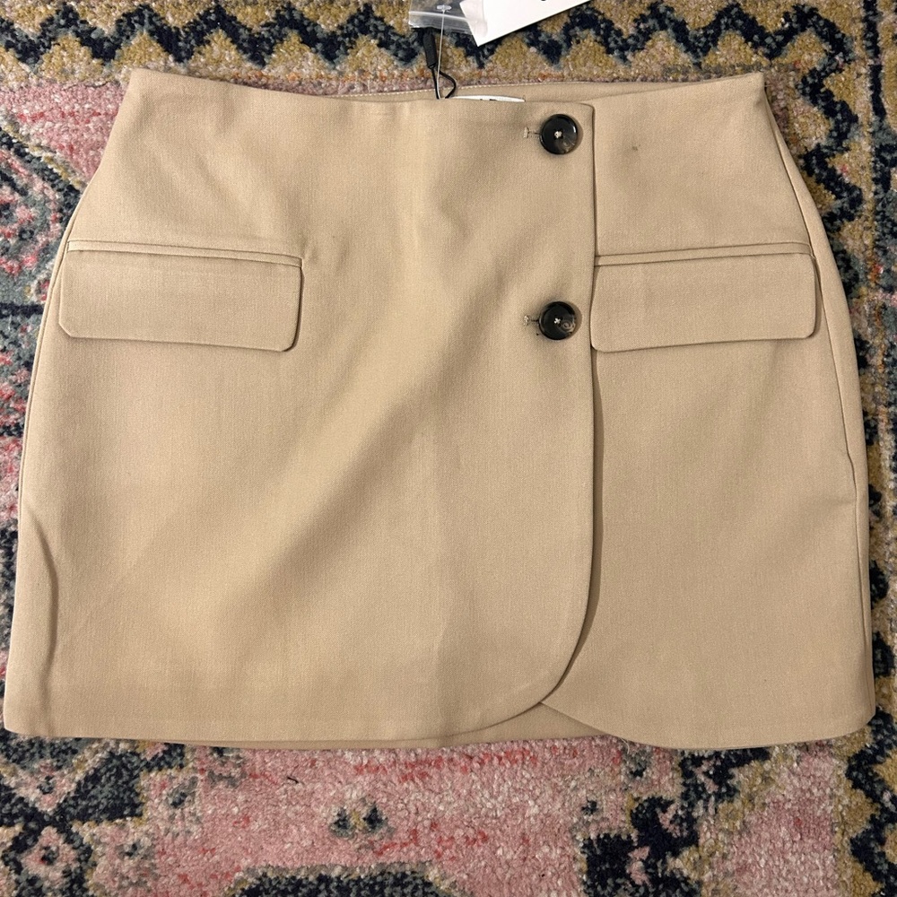 GREY LAB Tan Pencil Skirt with Button Detail